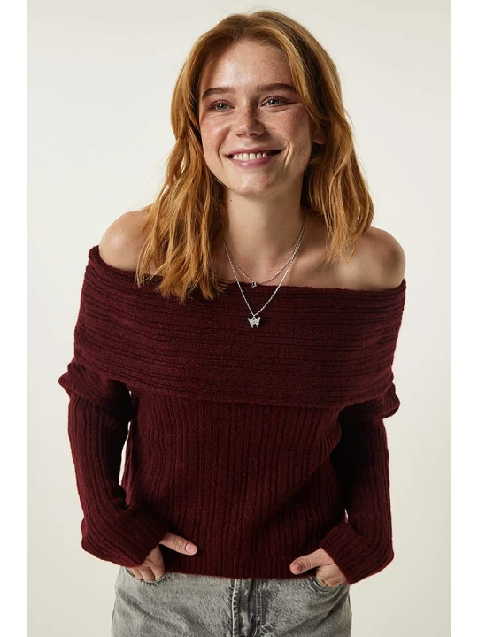 Zdjęcie produktu Happiness Istanbul Sweter w kolorze bordowym rozmiar: onesize