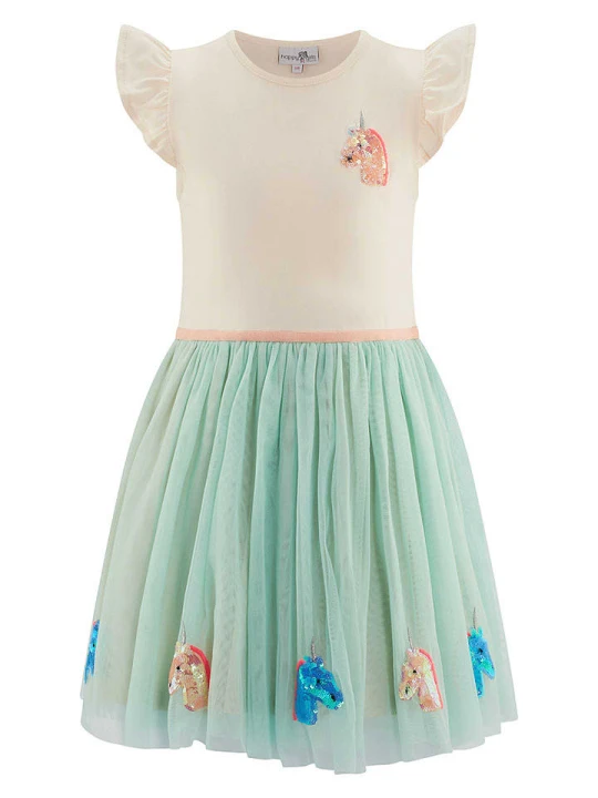 Zdjęcie produktu happy girls by Eisend Sukienka w kolorze beżowo-zielonym rozmiar: 134