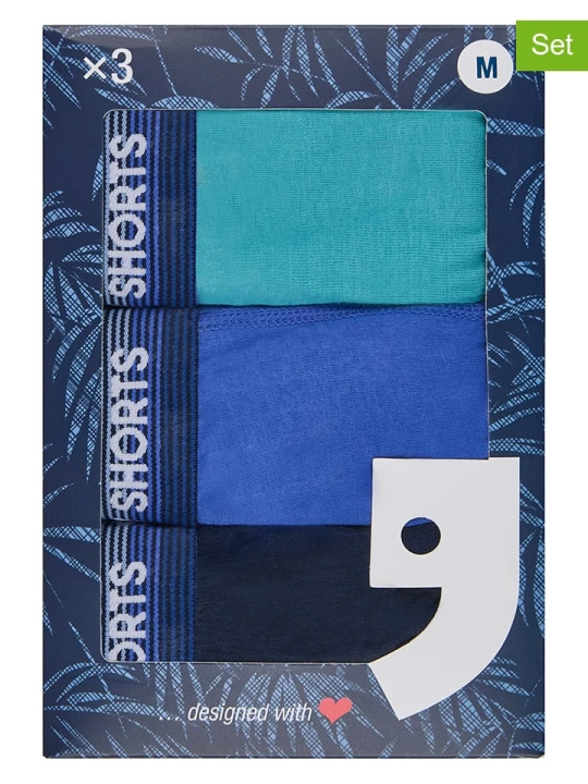 Zdjęcie produktu Happy Shorts Bokserki (3 pary) w kolorze niebieskim, granatowym i turkusowym rozmiar: XL