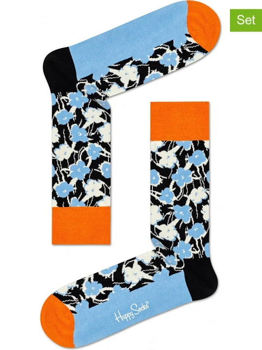 Zdjęcie produktu Happy Socks Skarpety (2 pary) "Andy Warhol Flower" w kolorze błękitnym ze wzorem rozmiar: 41-46