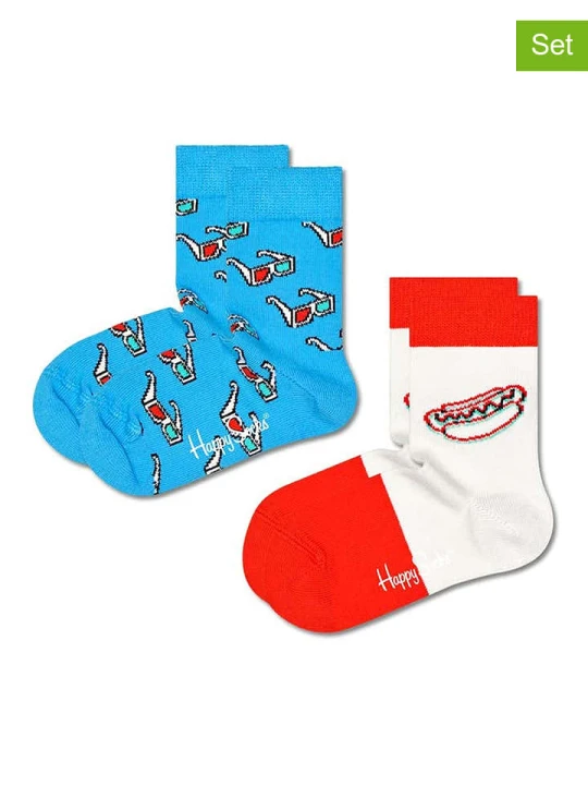 Zdjęcie produktu Happy Socks Skarpety (2 pary) "Hotdog" w kolorze biało-czerwono-błękitnym rozmiar: 28-31