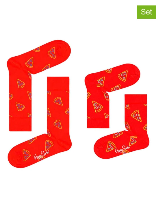 Zdjęcie produktu Happy Socks Skarpety (2 pary) "Mini & Me Pizza" w kolorze czerwonym rozmiar: 13-21+41-46