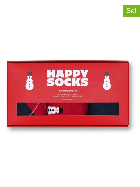 Zdjęcie produktu Happy Socks Skarpety (3 pary) "Snowman" w kolorze granatowo-czerwonym rozmiar: 41-46