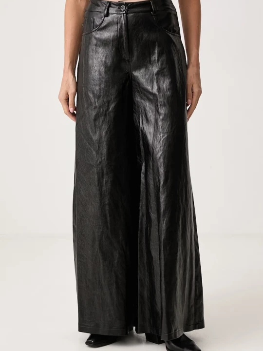 Zdjęcie produktu Haveone spodnie wide leg damskie z imitacji skóry czarny
