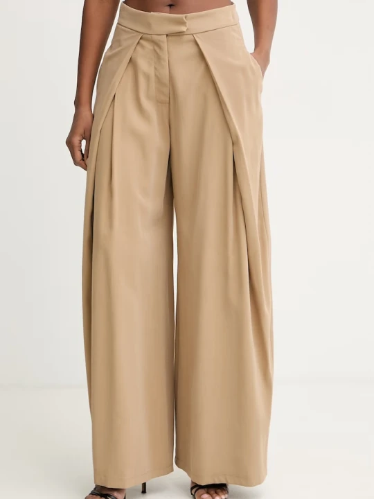 Zdjęcie produktu Haveone spodnie wide leg damskie z wiskozą beżowy