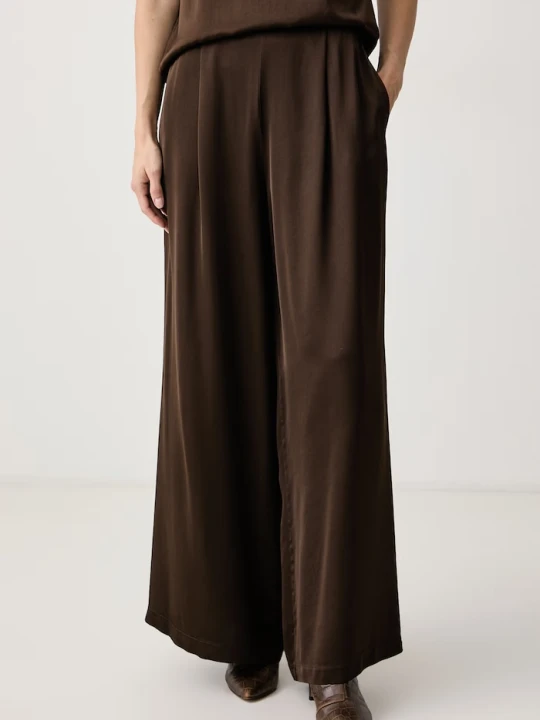 Zdjęcie produktu Haveone spodnie wide leg damskie z wiskozy brązowy
