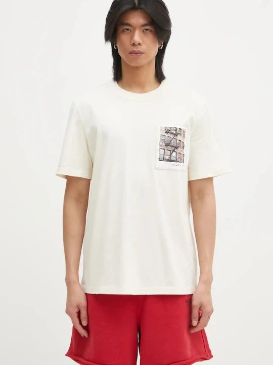 Zdjęcie produktu Helmut Lang t-shirt bawełniany Pstcard T Bldng.Mal beżowy