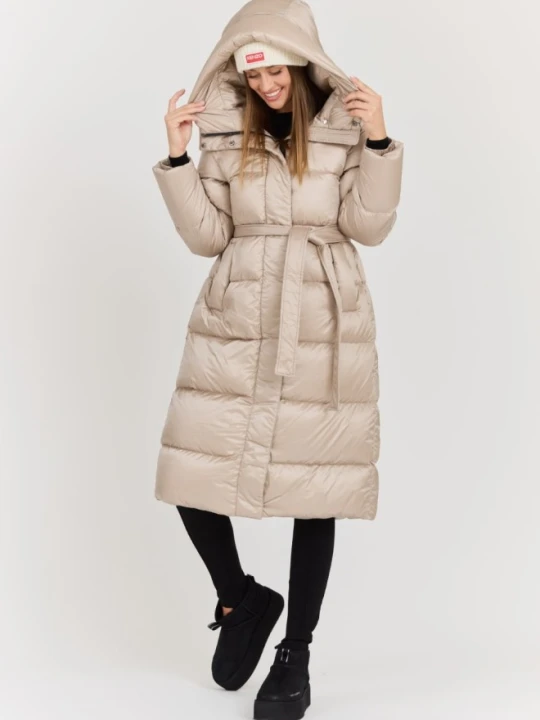 Zdjęcie produktu HETREGO Beżowy damski puchowy płaszcz Karen Woman Quilted Coat, Rozmiar 42 EU - 46 IT Hetregó