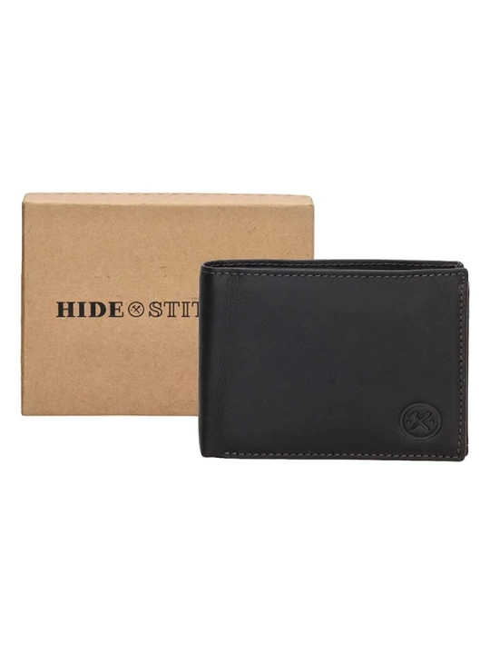 Zdjęcie produktu HIDE & STITCHES Skórzany portfel w kolorze czarnym - 11, 5 x 9 x 2 cm rozmiar: onesize
