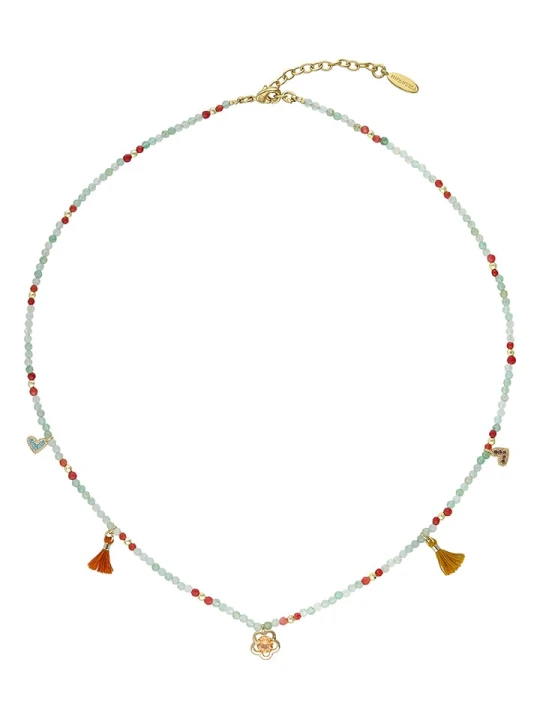 Zdjęcie produktu HIPANEMA Pozłacany naszyjnik "Yoyo" z kamieniami szlachetnymi - dł. 43 cm rozmiar: onesize zielony