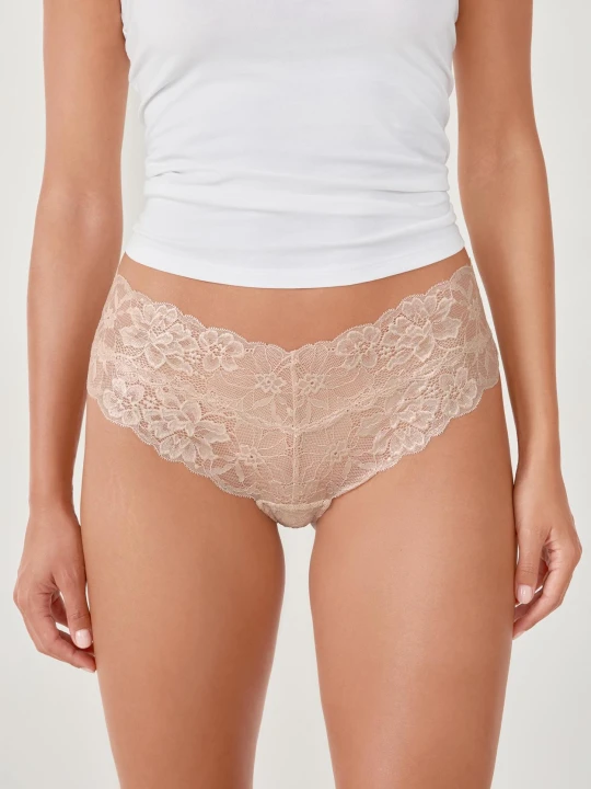 Zdjęcie produktu Hipstery V-shape z koronki Etam beżowy