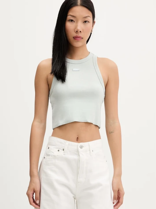 Zdjęcie produktu HUGO Blue crop top damski bawełniany z elastanem Baby Tank_B zielony