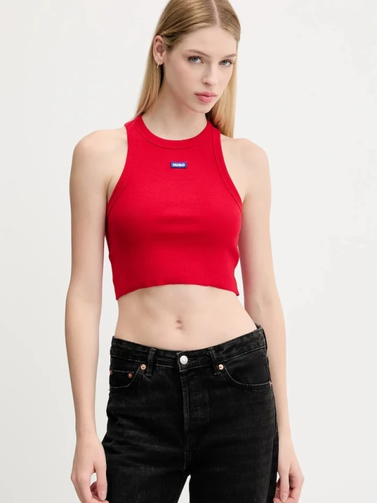 Zdjęcie produktu HUGO Blue crop top damski bawełniany z elastanem Baby Tank_B czerwony