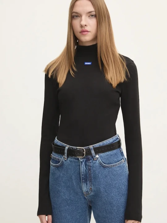 Zdjęcie produktu HUGO Blue longsleeve damski bawełniany z elastanem Easy Longsleeve_B czarny