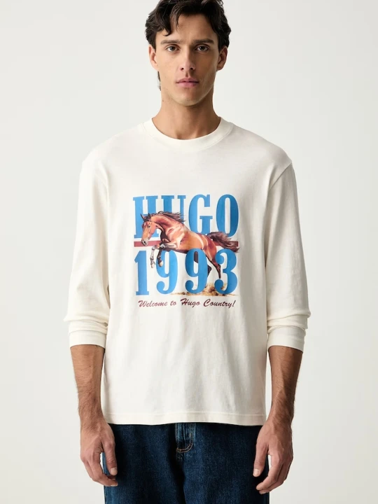 Zdjęcie produktu HUGO Blue longsleeve męski bawełniany Nevalon beżowy