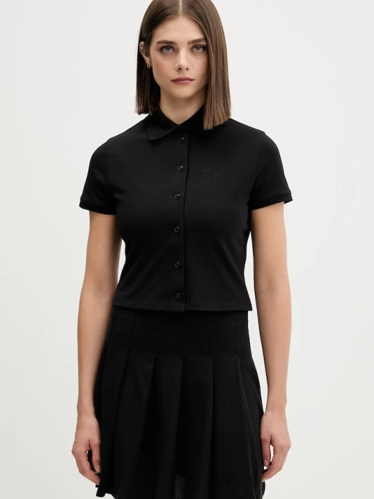 Zdjęcie produktu HUGO Blue polo damskie bawełniane z elastanem Darbican_B czarny
