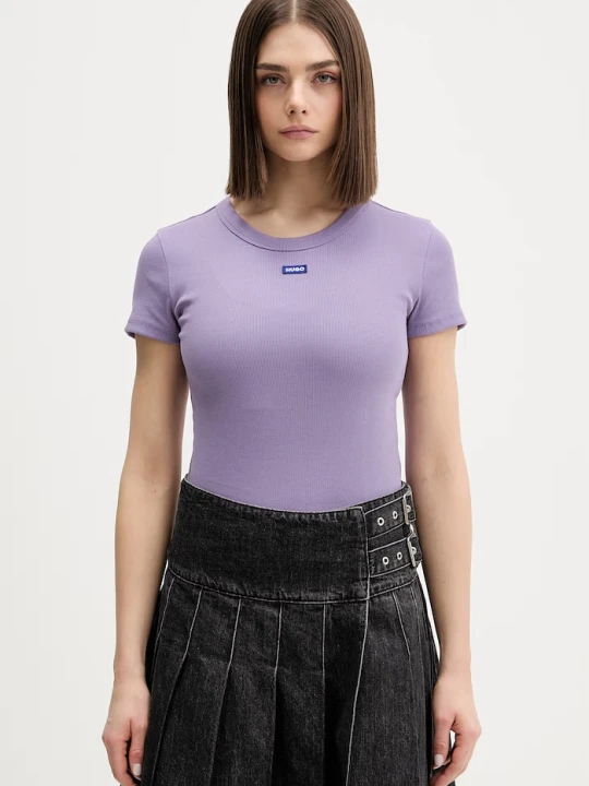 Zdjęcie produktu HUGO Blue T-shirt damski bawełniany z elastanem Easy Tee_B fioletowy