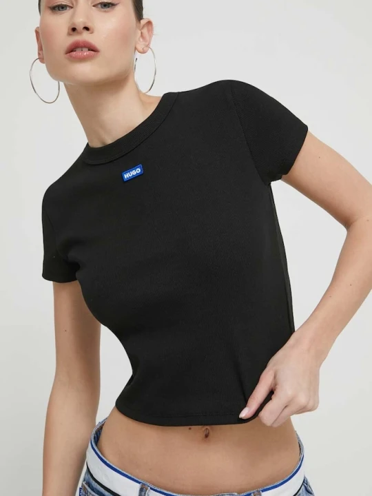 Zdjęcie produktu HUGO Blue T-shirt damski bawełniany z elastanem Baby Tee_B czarny