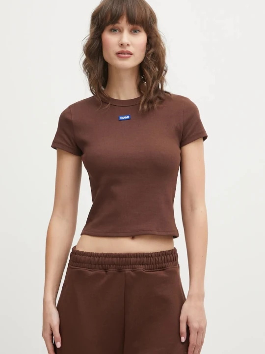 Zdjęcie produktu HUGO Blue T-shirt damski bawełniany z elastanem Baby Tee_B brązowy