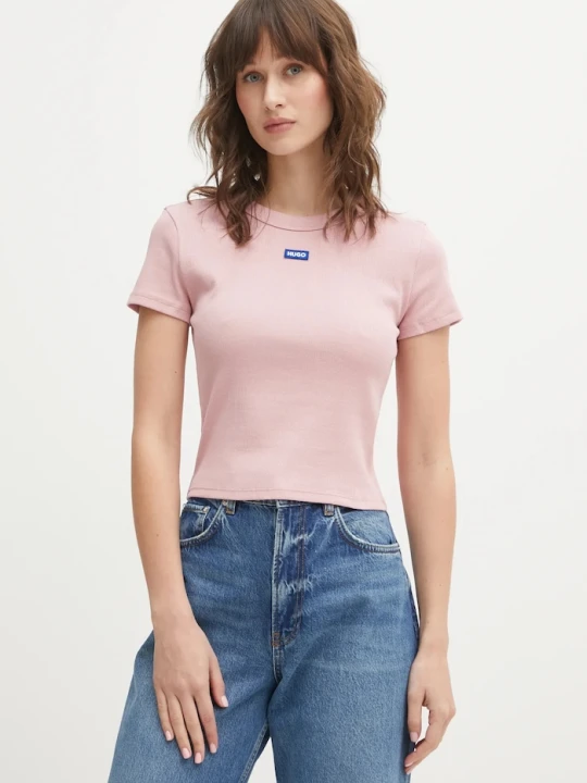 Zdjęcie produktu HUGO Blue T-shirt damski bawełniany z elastanem Baby Tee_B różowy