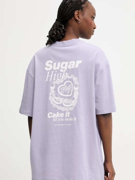 Zdjęcie produktu HUGO Blue t-shirt damski bawełniany Oversized_Tee_B fioletowy