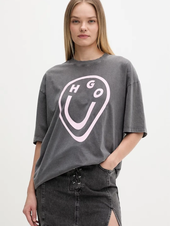 Zdjęcie produktu HUGO Blue T-shirt damski bawełniany Oversized_Tee_B szary