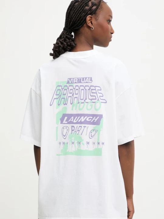 Zdjęcie produktu HUGO Blue T-shirt damski bawełniany Oversized_Tee_B beżowy