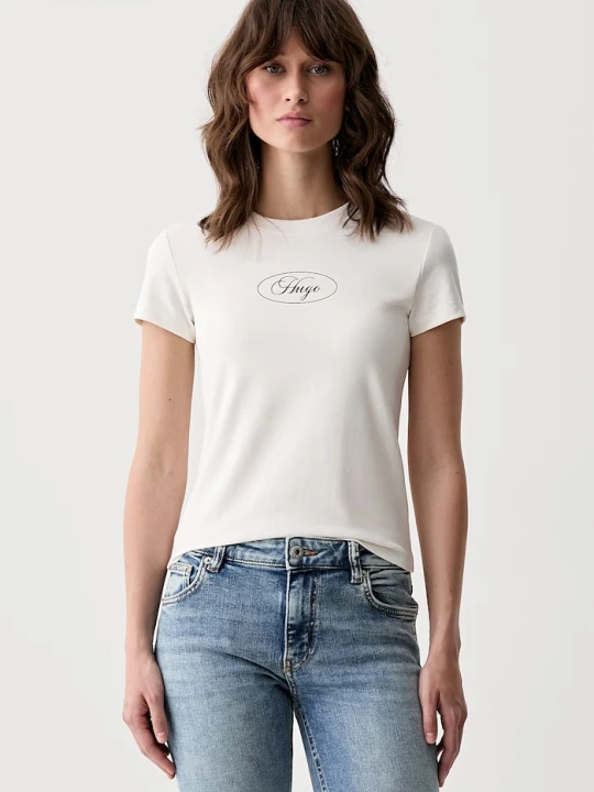 Zdjęcie produktu HUGO Blue T-shirt damski bawełniany z elastanem 90's Tee_B_1 beżowy