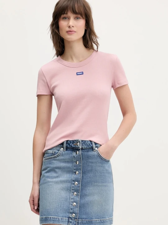 Zdjęcie produktu HUGO Blue T-shirt damski bawełniany z elastanem Easy Tee_B różowy