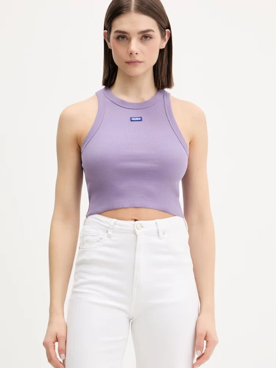 Zdjęcie produktu HUGO Blue crop top damski bawełniany z elastanem Baby Tank_B fioletowy