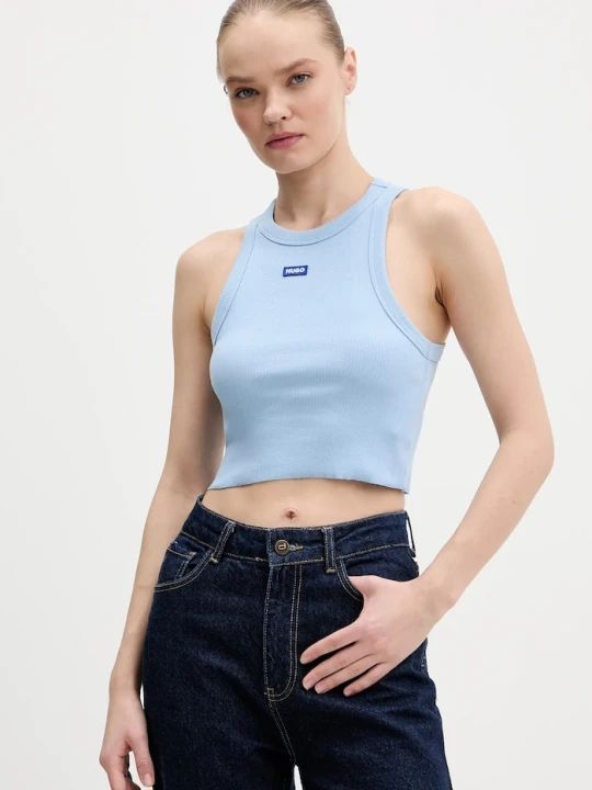 Zdjęcie produktu HUGO Blue crop top damski bawełniany z elastanem Baby Tank_B
