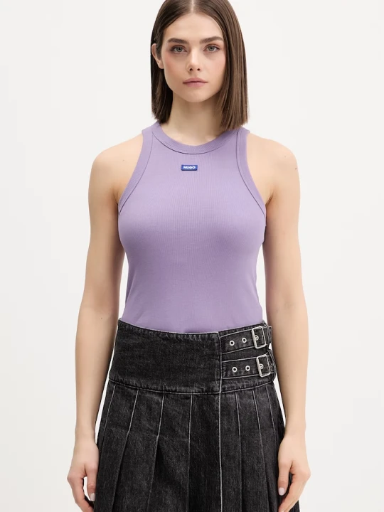 Zdjęcie produktu HUGO Blue top damski bawełniany z elastanem Easy Tank_B fioletowy