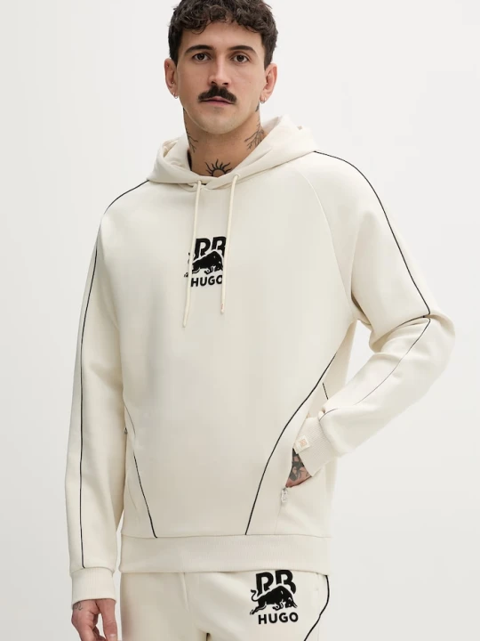 Zdjęcie produktu HUGO bluza z kapturem męska bawełniana z elastanem Dofrentis_RB beżowy