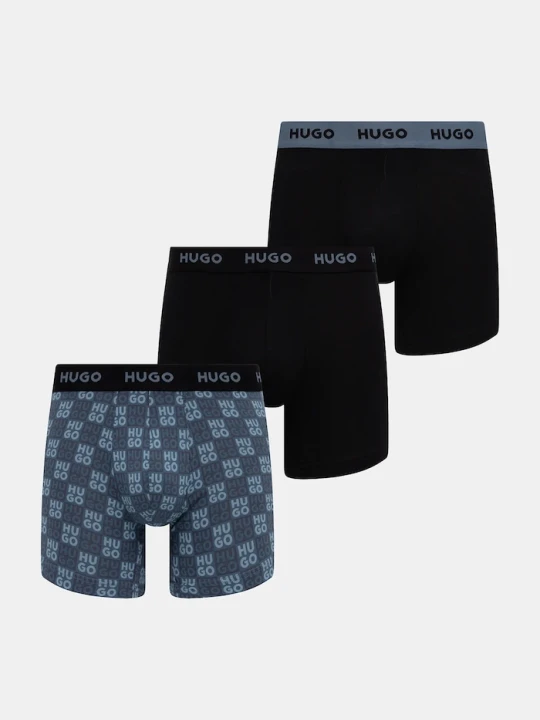 Zdjęcie produktu HUGO bokserki męskie bawełniane z elastanem BOXERBR TRIPLET DESIGN 3-pack czarny