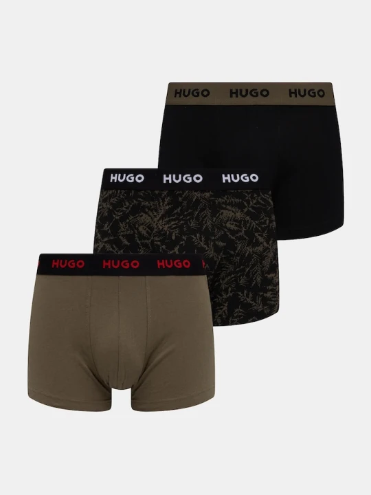 Zdjęcie produktu HUGO bokserki męskie bawełniane z elastanem TRIPLET DESIGN 3-pack zielony