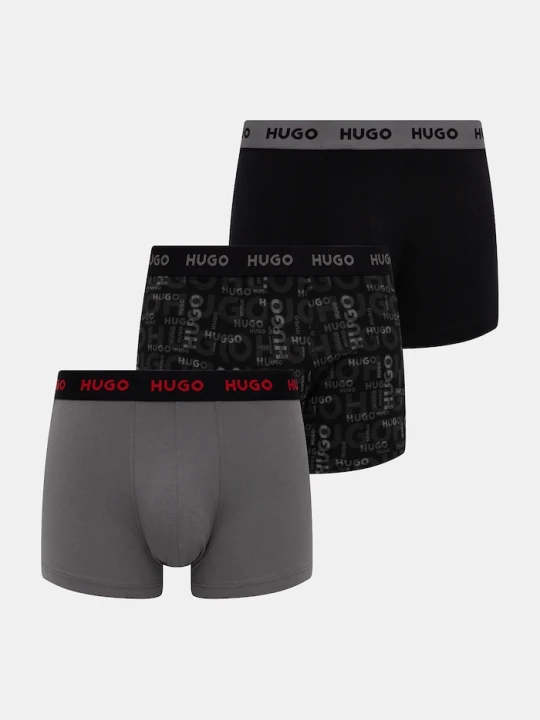 Zdjęcie produktu HUGO bokserki męskie bawełniane z elastanem TRIPLET DESIGN 3-pack szary