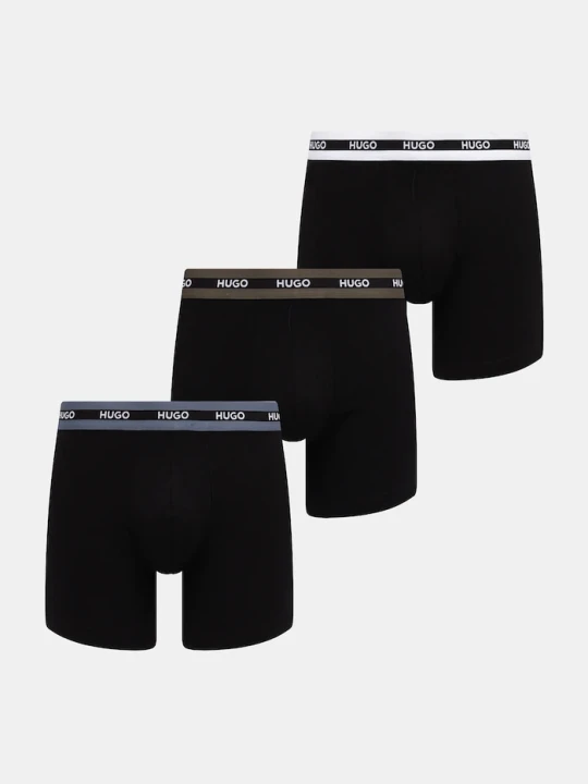Zdjęcie produktu HUGO bokserki męskie bawełniane z elastanem BOXERBR TRIPL PLANET czarny