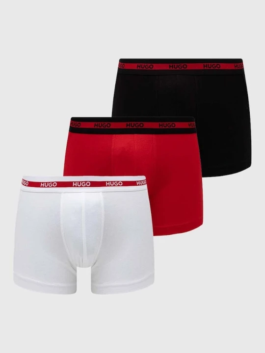 Zdjęcie produktu HUGO bokserki dopasowane męskie bawełniane z elastanem TRIPLET PLANET 3-pack czerwony