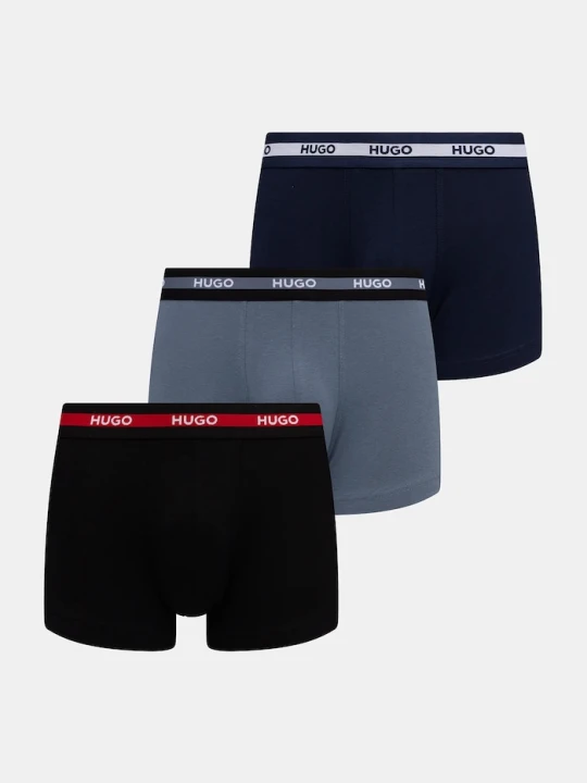 Zdjęcie produktu HUGO bokserki dopasowane męskie bawełniane z elastanem TRIPLET PLANET 3-pack granatowy