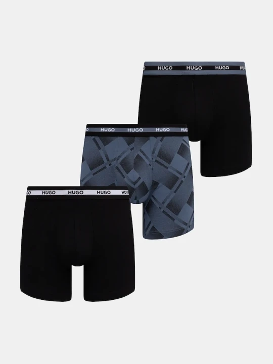 Zdjęcie produktu HUGO bokserki męskie bawełniane z elastanem BOXER BR PLANET DES 3-pack czarny