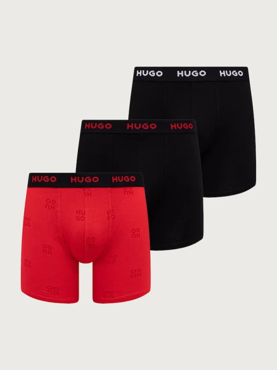 Zdjęcie produktu HUGO bokserki męskie bawełniane z elastanem BOXERBR TRIPLET DESIGN 3-pack czerwony