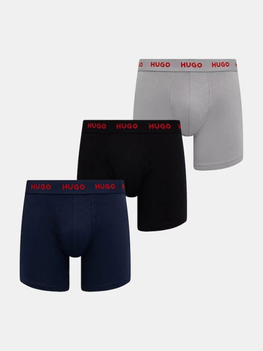 Zdjęcie produktu HUGO bokserki męskie bawełniane z elastanem BOXERBR TRIPLET PACK 3-pack granatowy