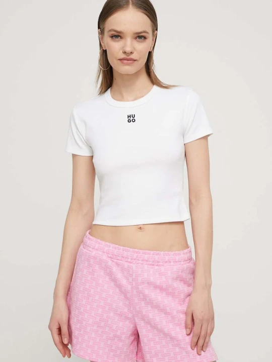 Zdjęcie produktu HUGO crop top damski z bawełną Delanor biały