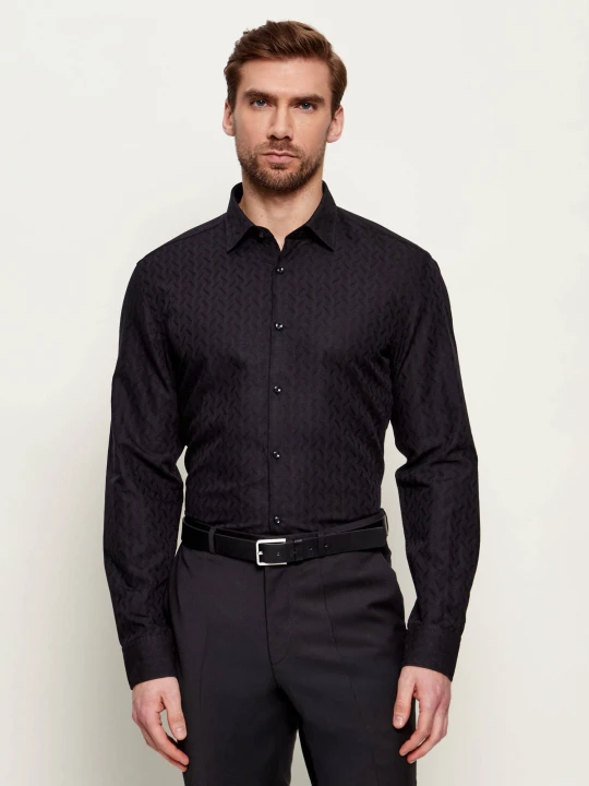 Zdjęcie produktu HUGO Koszula Kenno | Slim Fit | z dodatkiem lnu czarny