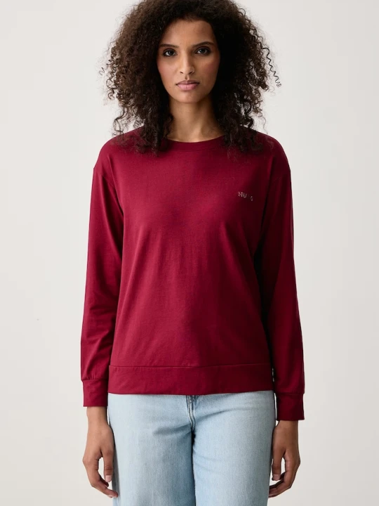 Zdjęcie produktu HUGO longsleeve damski bawełniany z elastanem ID LS-SHIRT bordowy