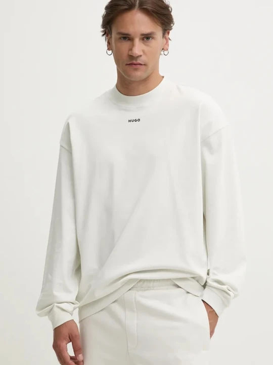 Zdjęcie produktu HUGO longsleeve męski bawełniany Daposo beżowy