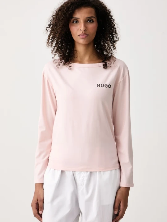 Zdjęcie produktu HUGO longsleeve piżamowy damski z modalem CASUAL LS-SHIRT różowy