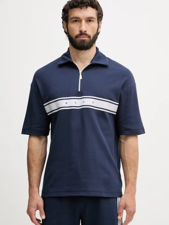 Zdjęcie produktu HUGO polo lounge męskie z bawełną NAUTIX ZIP POLO granatowy