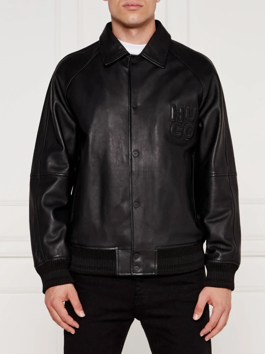 Zdjęcie produktu HUGO Skórzana kurtka bomber Larston | Regular Fit czarny