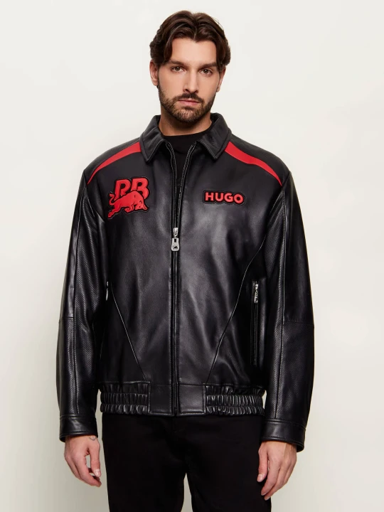 Zdjęcie produktu HUGO Skórzana kurtka bomber Lugor | Hugo x Racing Bulls | Relaxed fit czarny